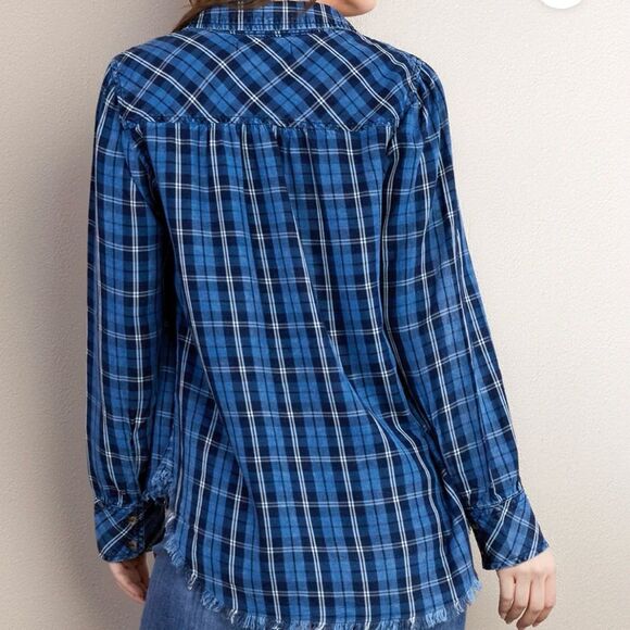 💠 Billy T Izzy Pleat Shirt Blue Scotch Plaid Size L - Picture 2 of 11